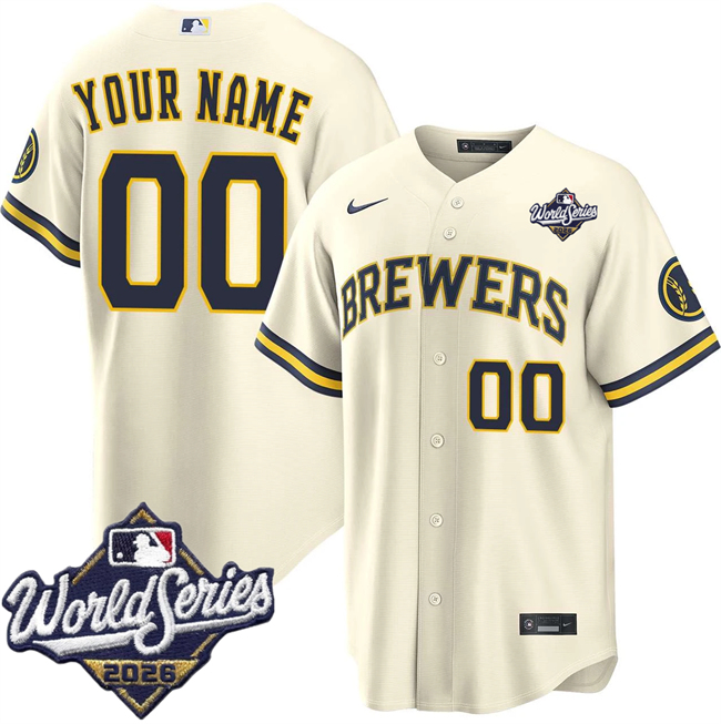 Men's Cream Milwaukee Brewers ACTIVE PLAYER Custom 2026 World Series Cool Base Stitched Baseball Jersey